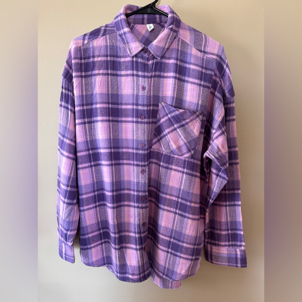 BP Women Purple Plaid Button-Up Shirt